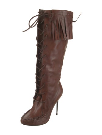 Tom Ford Leather Fringe Trim Accent Lace-Up Boots