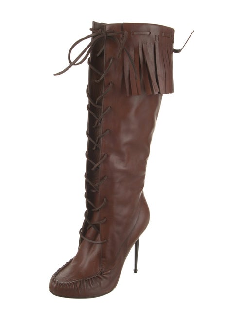 Tom Ford Leather Fringe Trim Accent Lace-Up Boots