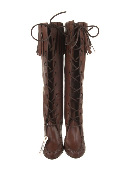 Tom Ford Leather Fringe Trim Accent Lace-Up Boots