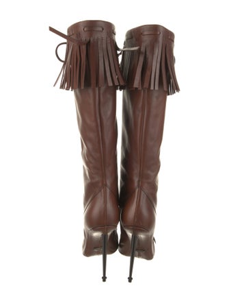 Tom Ford Leather Fringe Trim Accent Lace-Up Boots