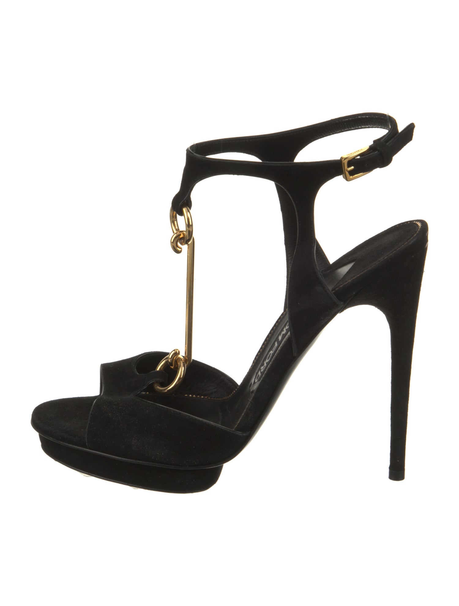 Tom Ford Suede Leather Trim Embellishment T-Strap Sandals