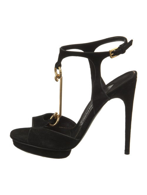Tom Ford Suede Leather Trim Embellishment T-Strap Sandals