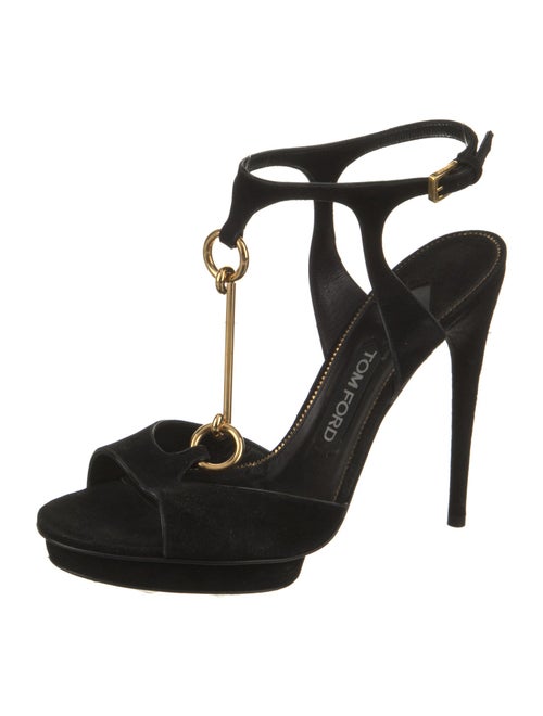 Tom Ford Suede Leather Trim Embellishment T-Strap Sandals