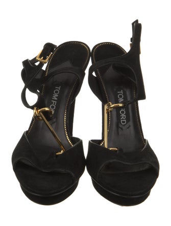 Tom Ford Suede Leather Trim Embellishment T-Strap Sandals