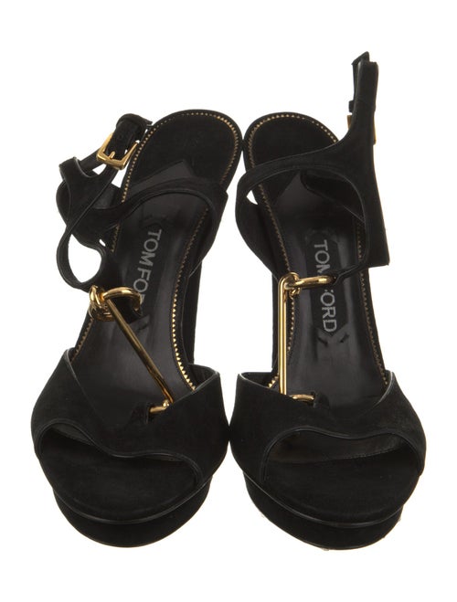 Tom Ford Suede Leather Trim Embellishment T-Strap Sandals