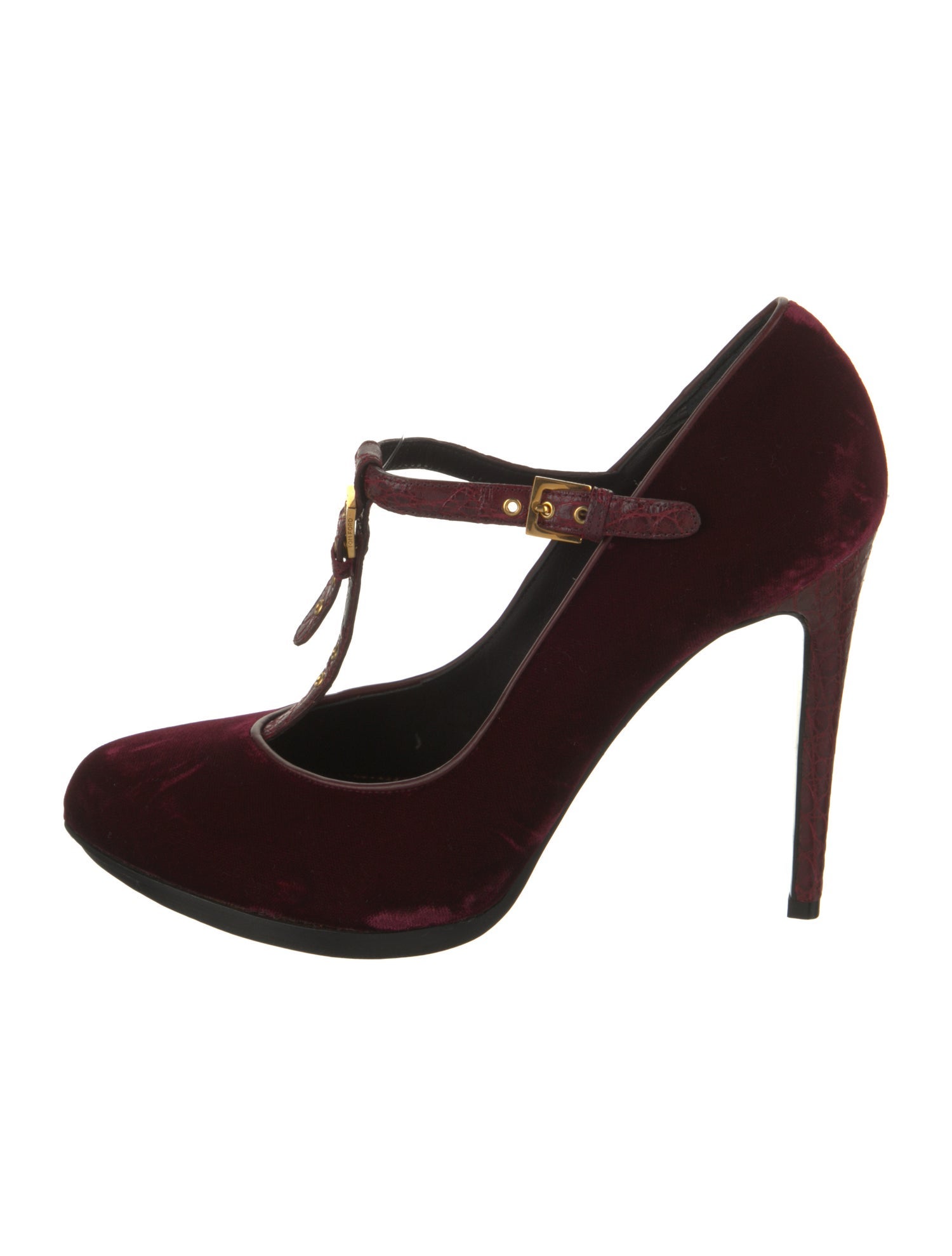 Tom Ford Velvet Leather Trim Embellishment T-Strap Pumps