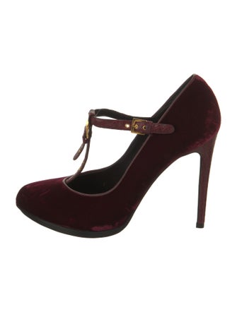 Tom Ford Velvet Leather Trim Embellishment T-Strap Pumps