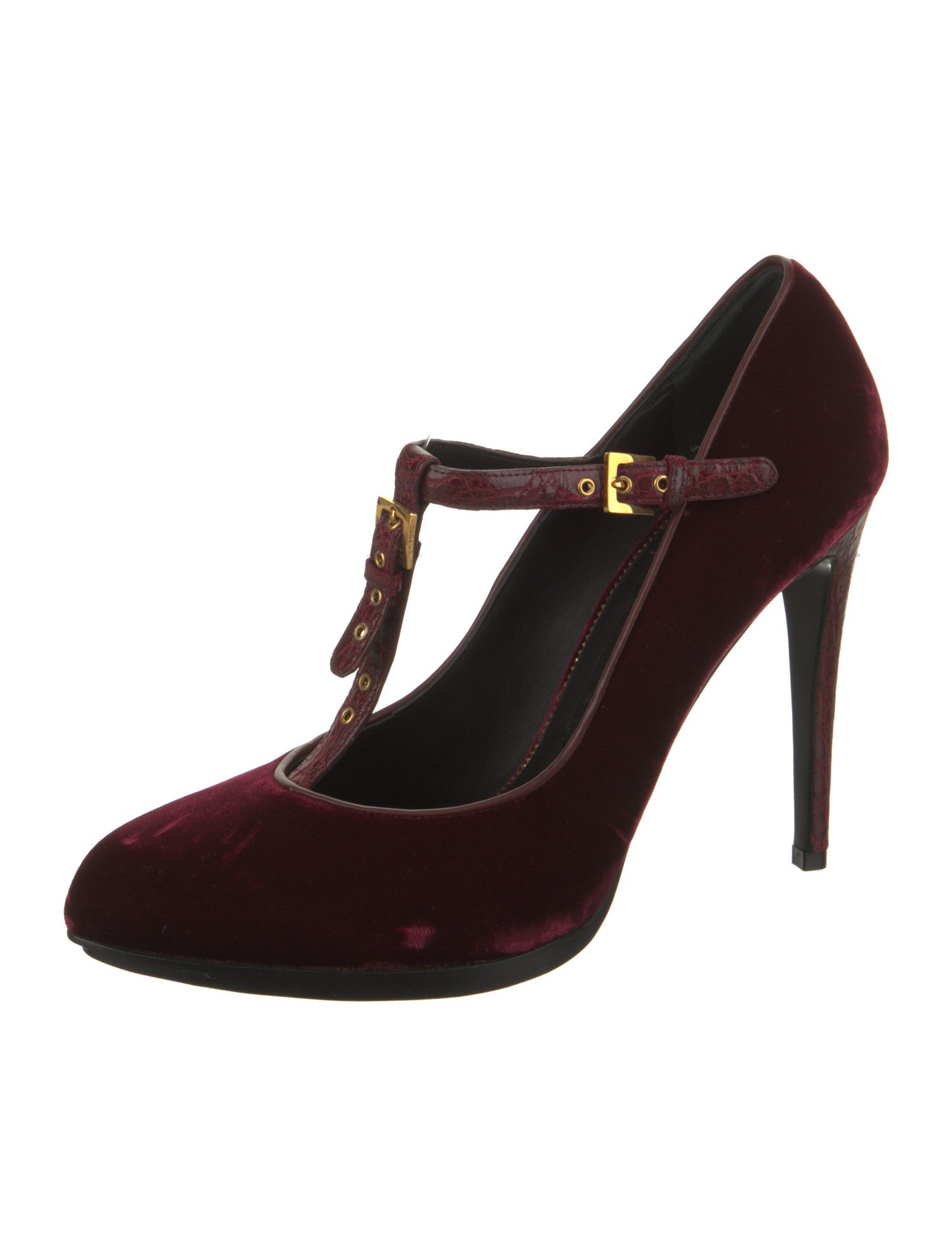 Tom Ford Velvet Leather Trim Embellishment T-Strap Pumps
