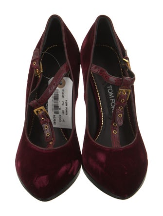 Tom Ford Velvet Leather Trim Embellishment T-Strap Pumps