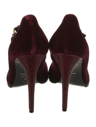 Tom Ford Velvet Leather Trim Embellishment T-Strap Pumps