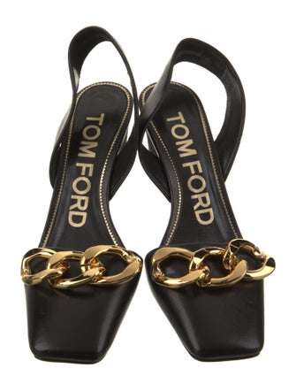 Tom Ford Leather Chain-Link Accents Slingback Pumps