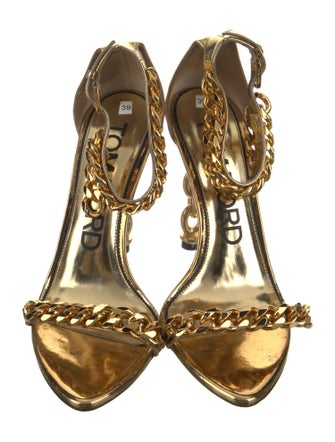 Tom Ford Patent Leather Chain-Link Accents Sandals
