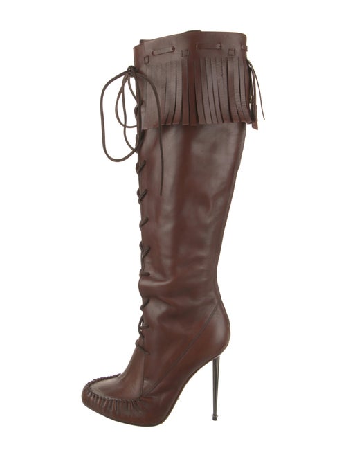 Tom Ford Leather Fringe Trim Accent Lace-Up Boots