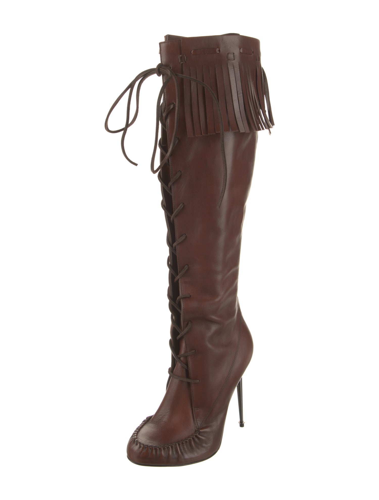 Tom Ford Leather Fringe Trim Accent Lace-Up Boots
