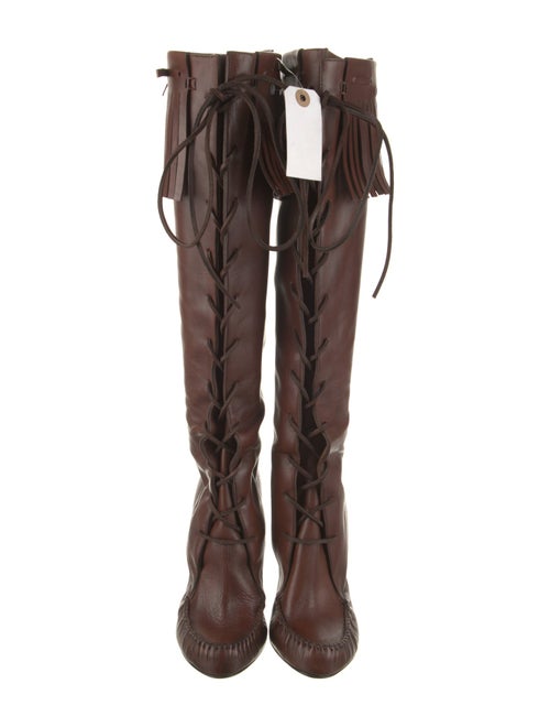 Tom Ford Leather Fringe Trim Accent Lace-Up Boots