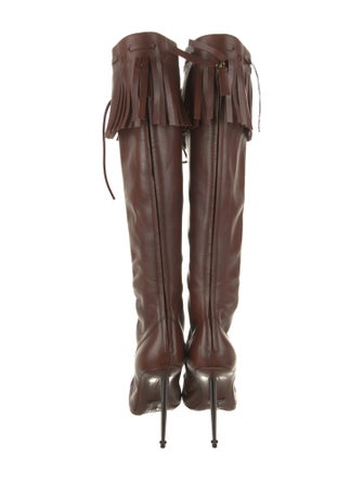 Tom Ford Leather Fringe Trim Accent Lace-Up Boots