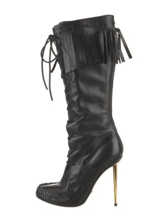 Tom Ford Leather Fringe Trim Accent Lace-Up Boots