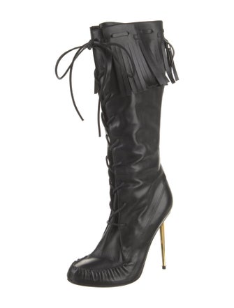 Tom Ford Leather Fringe Trim Accent Lace-Up Boots