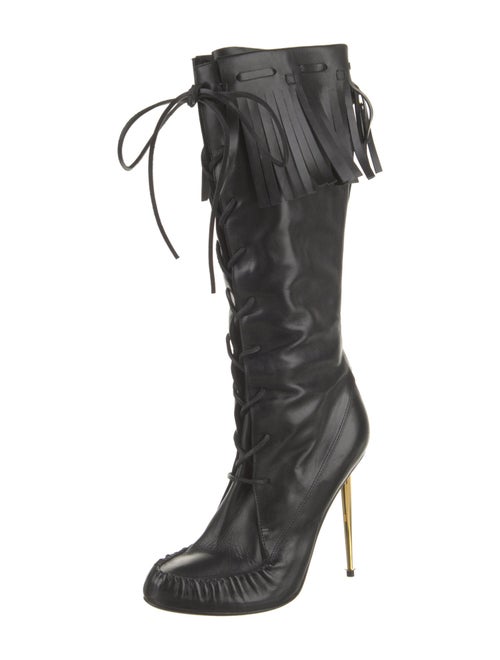 Tom Ford Leather Fringe Trim Accent Lace-Up Boots
