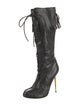 Tom Ford Leather Fringe Trim Accent Lace-Up Boots