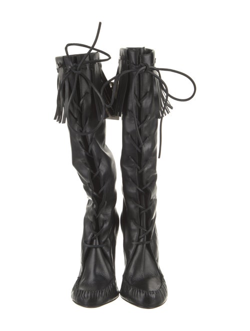 Tom Ford Leather Fringe Trim Accent Lace-Up Boots