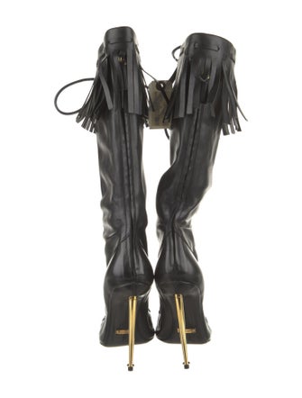 Tom Ford Leather Fringe Trim Accent Lace-Up Boots