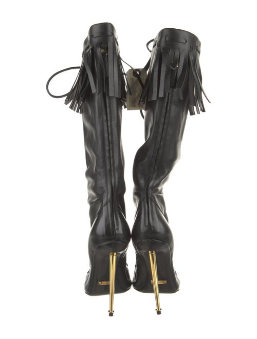 Tom Ford Leather Fringe Trim Accent Lace-Up Boots