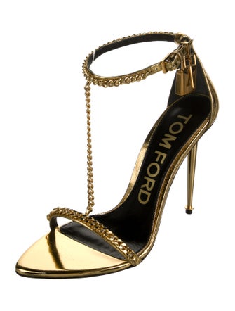 Tom Ford Patent Leather Chain-Link Accents T-Strap Sandals