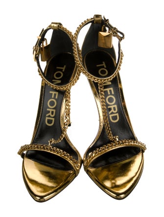 Tom Ford Patent Leather Chain-Link Accents T-Strap Sandals