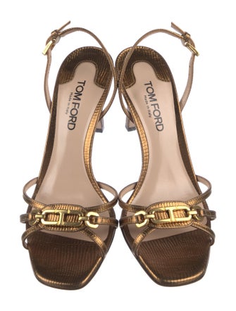 Tom Ford Embossed Leather Animal Print Slingback Sandals