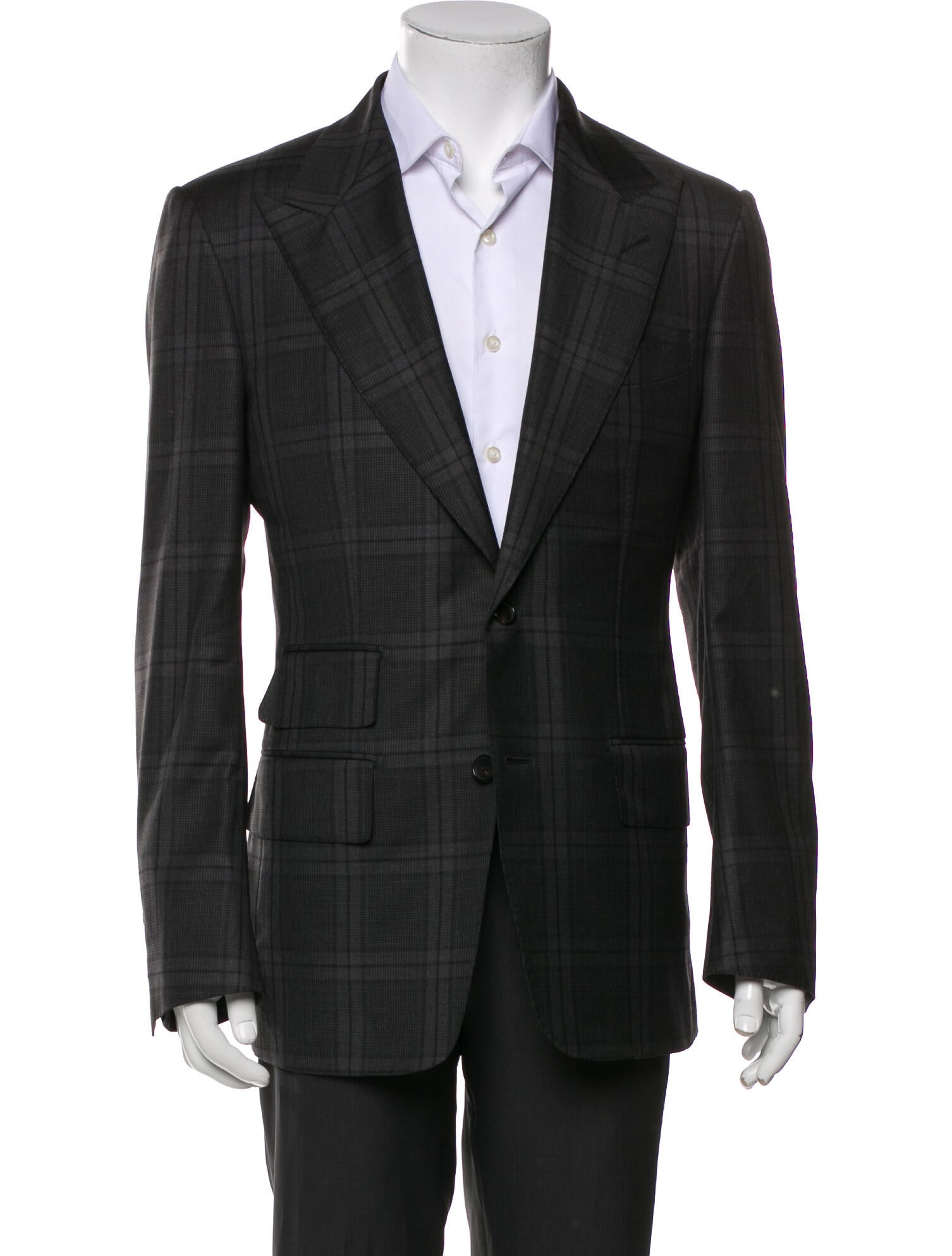Tom Ford Wool Plaid Print Peacoat