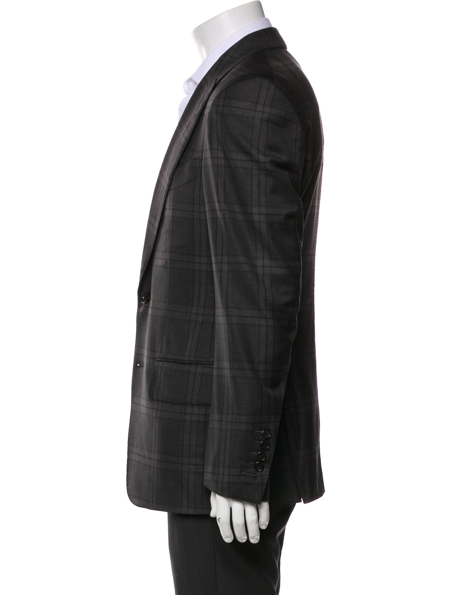 Tom Ford Wool Plaid Print Peacoat