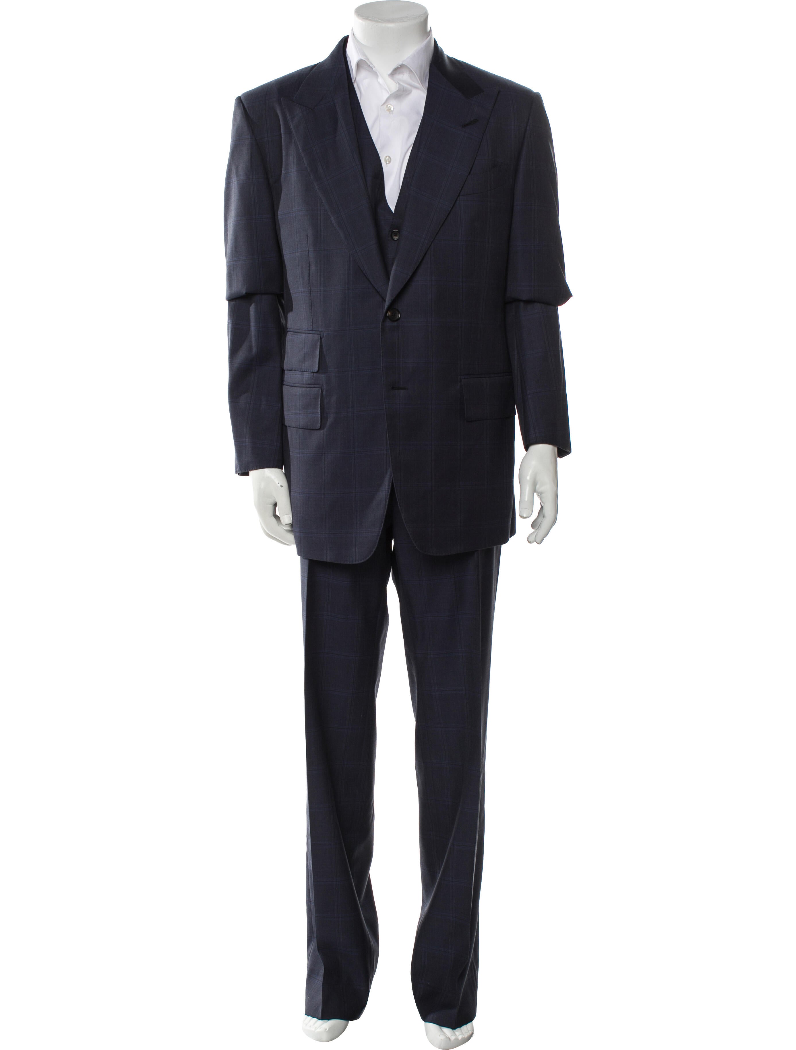 Tom Ford Wool Plaid Print Three-Piece Suit