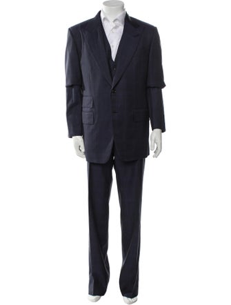 Tom Ford Wool Plaid Print Three-Piece Suit