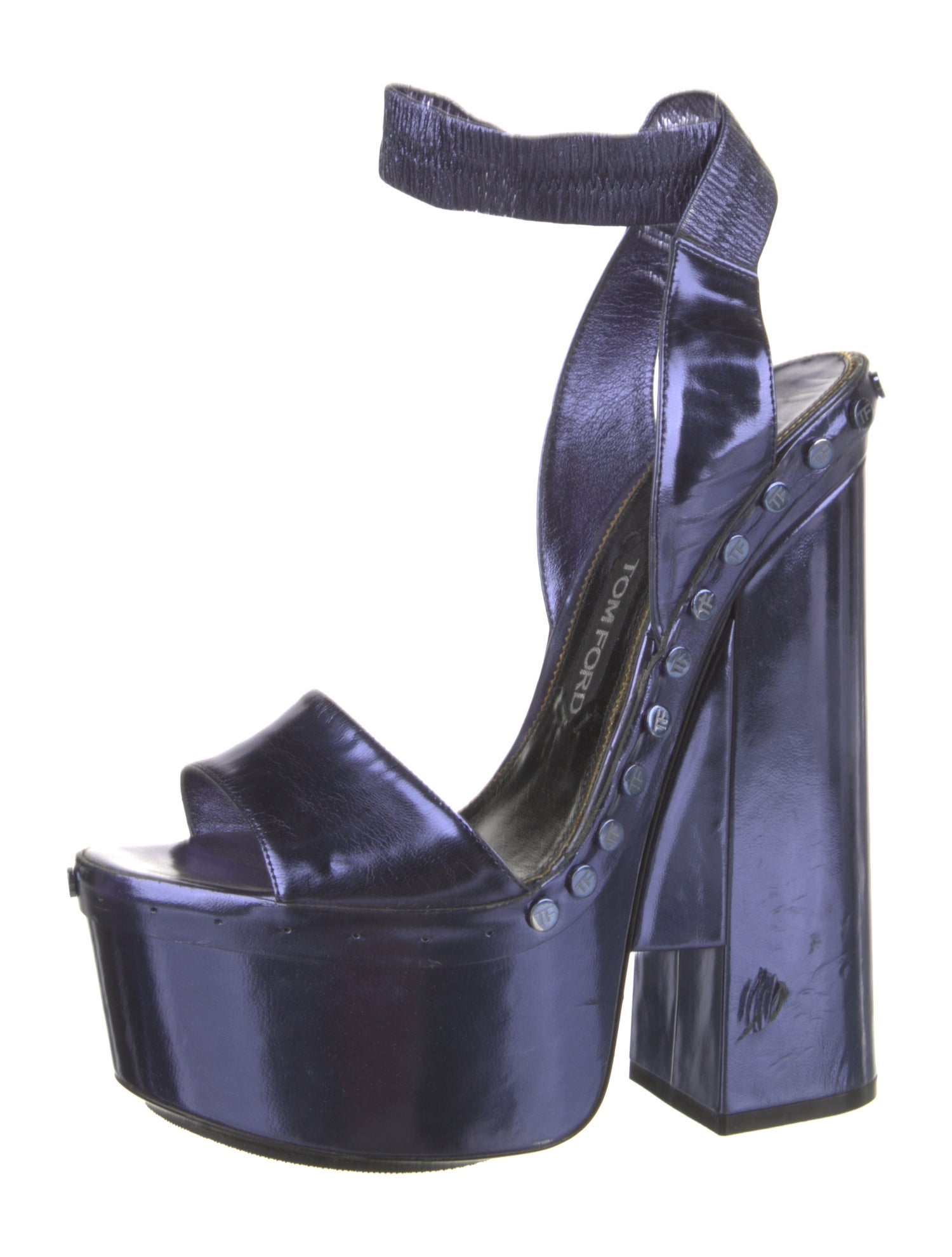 Tom Ford Patent Leather Studded Accents Slingback Sandals