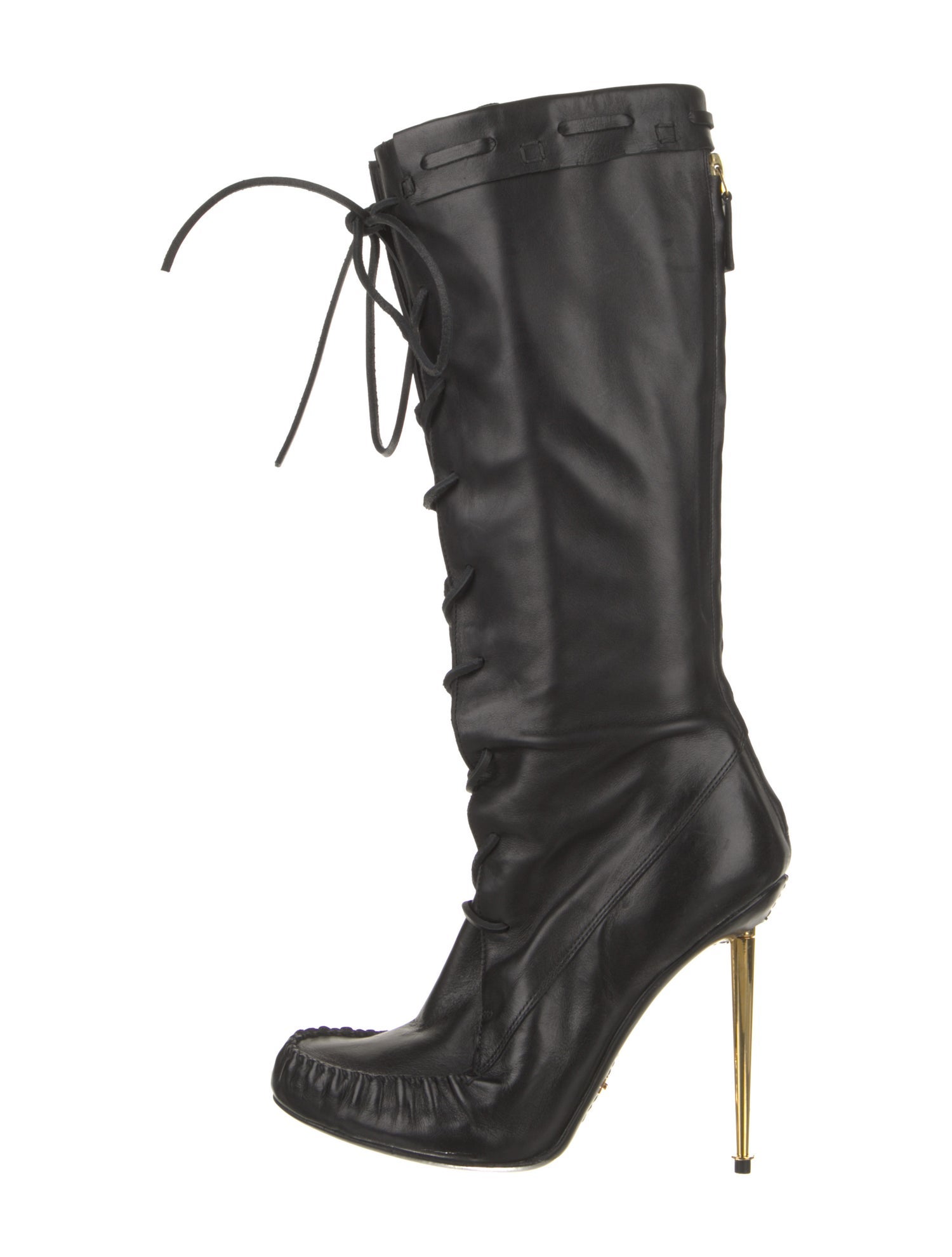 Tom Ford Leather Animal Print Lace-Up Boots
