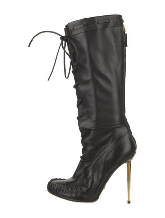 Tom Ford Leather Animal Print Lace-Up Boots