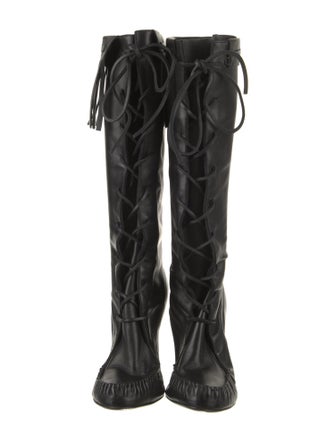 Tom Ford Leather Animal Print Lace-Up Boots
