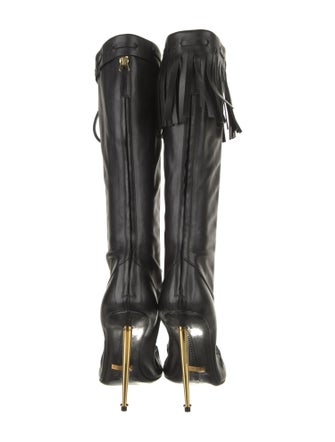 Tom Ford Leather Animal Print Lace-Up Boots