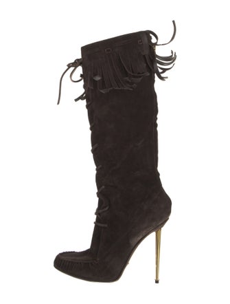 Tom Ford Suede Animal Print Lace-Up Boots