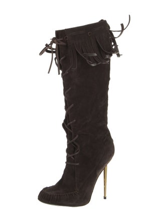 Tom Ford Suede Animal Print Lace-Up Boots
