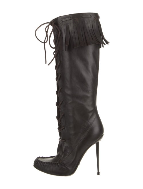 Tom Ford Leather Animal Print Lace-Up Boots