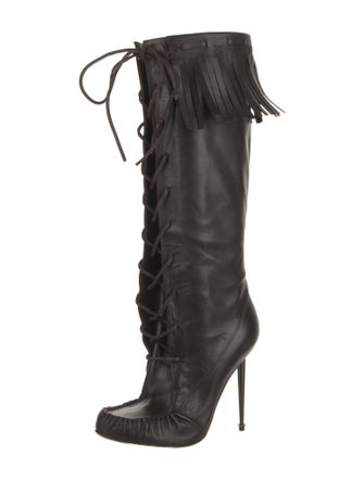Tom Ford Leather Animal Print Lace-Up Boots