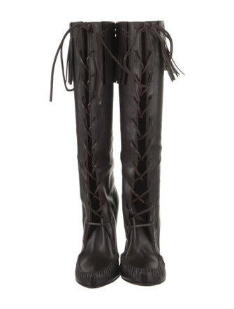 Tom Ford Leather Animal Print Lace-Up Boots