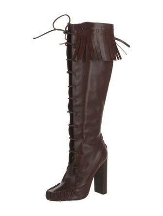 Tom Ford Leather Animal Print Lace-Up Boots