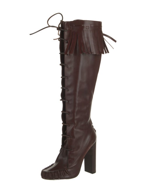 Tom Ford Leather Animal Print Lace-Up Boots