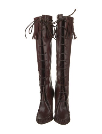Tom Ford Leather Animal Print Lace-Up Boots