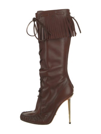 Tom Ford Leather Animal Print Lace-Up Boots