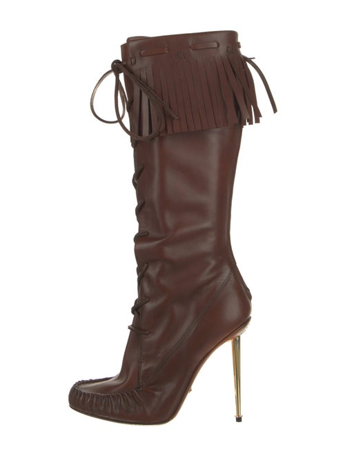 Tom Ford Leather Animal Print Lace-Up Boots
