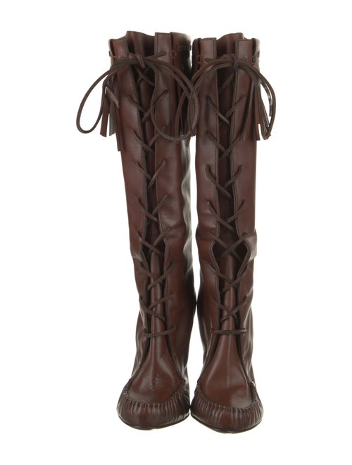 Tom Ford Leather Animal Print Lace-Up Boots